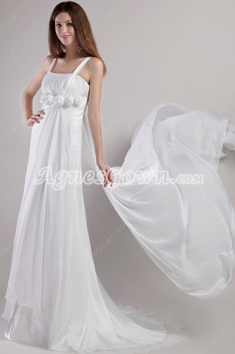 Simple Straps A-line Beach Wedding Dress With Handmade Flowers 