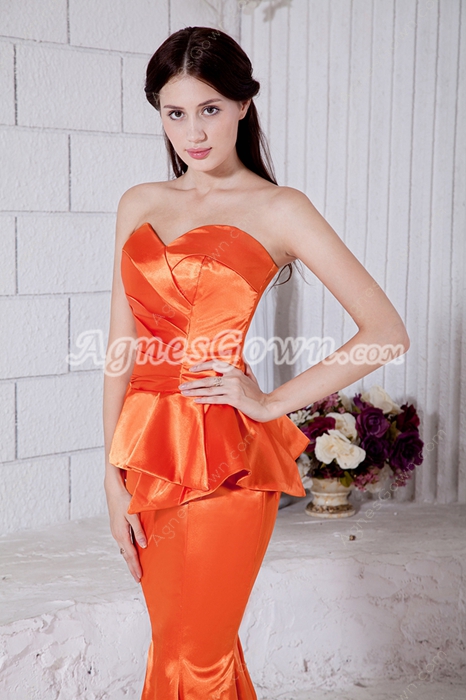 Modern Sweetheart Neckline Mermaid Orange Satin Formal Evening Gown 