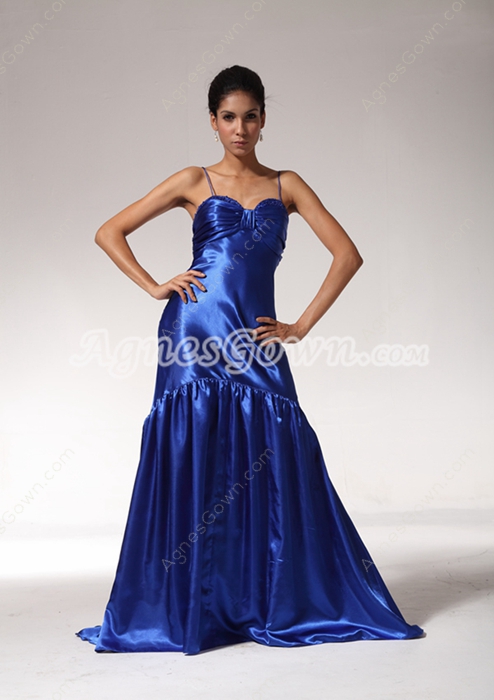 Elegance A-line Royal Blue Satin Prom Party Dress 