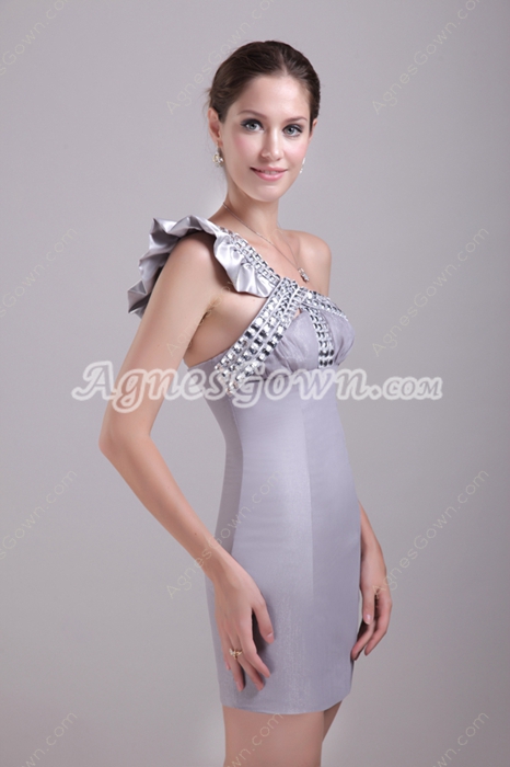 Sexy Silver Grey Cocktail Dress Mini Length 