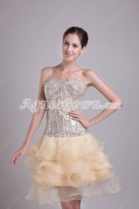 Luxury Champagne Sparkled Damas Dress With Sequins 