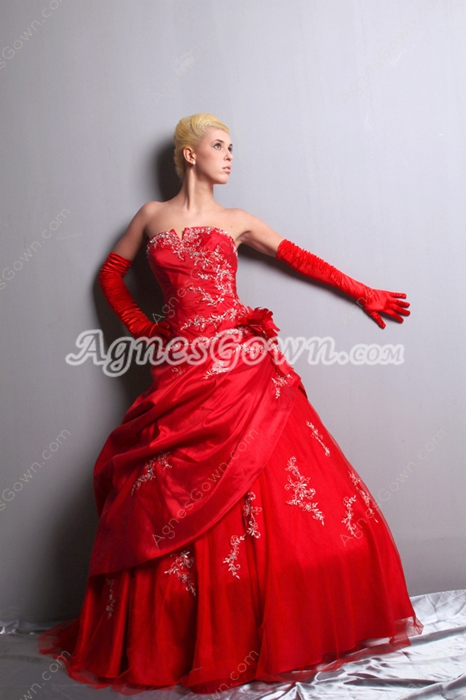 Attractive Red Taffeta Sweet 15 Dress With Appliques 
