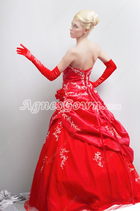 Attractive Red Taffeta Sweet 15 Dress With Appliques 
