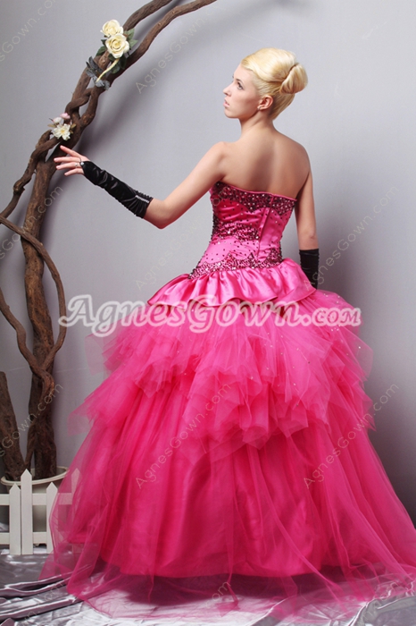 Pretty Strapless Ball Gown Hot Pink Vestidos de Quinceanera Dress