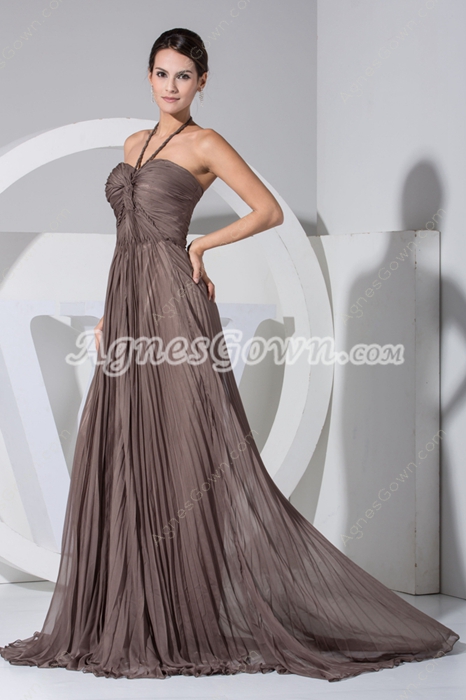 Stunning Halter A-line Brown Chiffon Prom Party Dress 
