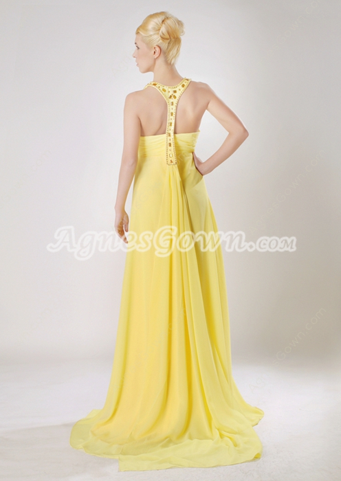 Pretty V-Neckline A-line Daffodil Chiffon Formal Evening Dress 