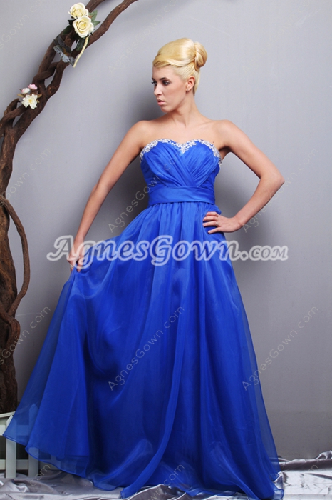 Stunning Royal Blue Organza Princess Quinceanera Dress 