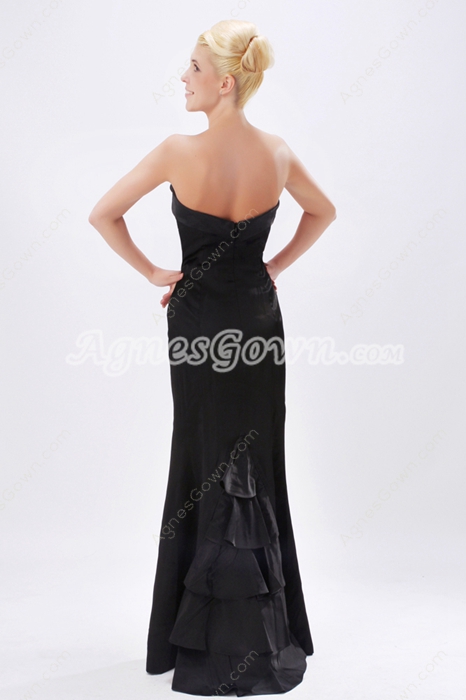Sheath Floor Length Black Satin Prom Party Dress 