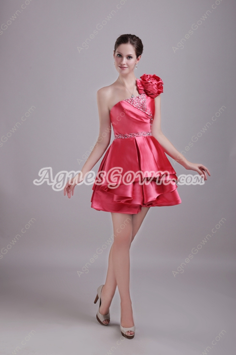 Cute One Straps Mini Length Watermelon Satin Sweet Sixteen Dress 