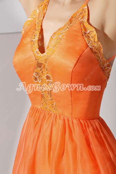 Backless A-line Orange Chiffon High Low Prom Dress 