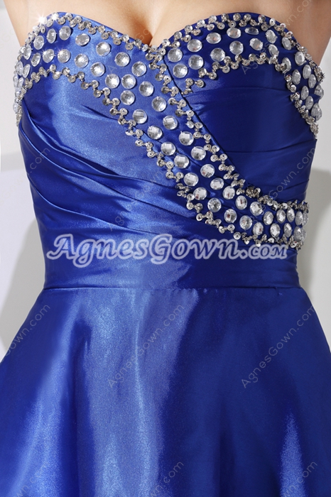 Chic Royal Blue Satin High Low Prom Dress 