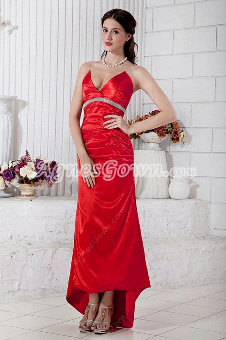 Sexy Low-cut Neckline Red Cocktail Dress 