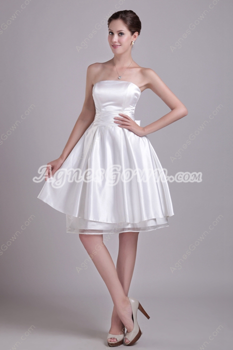 Knee Length White Satin Prom Party Dress 