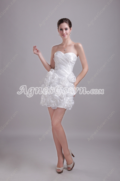 Mini Length Sweetheart White Cocktail Dress With Handmade Flowers 