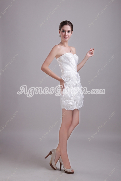 Mini Length Sweetheart White Cocktail Dress With Handmade Flowers 