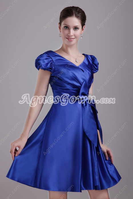 V-Neckline Mini Length Royal Blue Wedding Guest Dress 