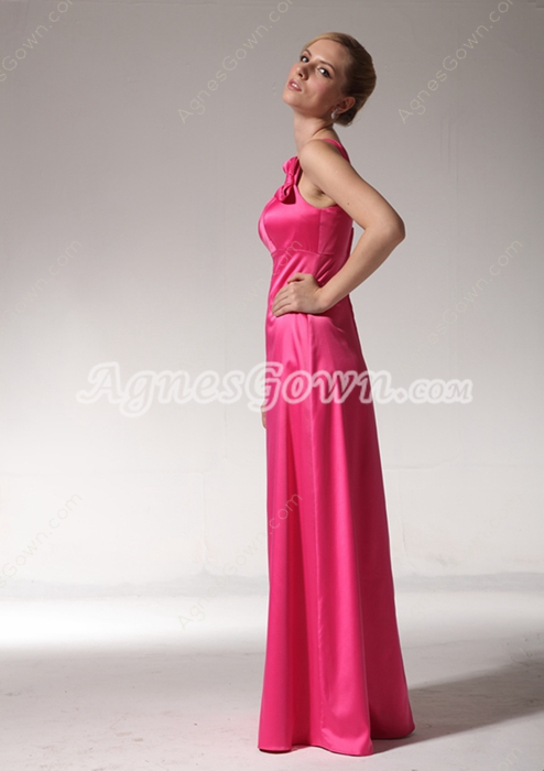 Impressive Straps A-line Hot Pink Satin Bridesmaid Dress 