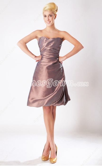 Knee Length Brown Taffeta Junior Prom Dress 
