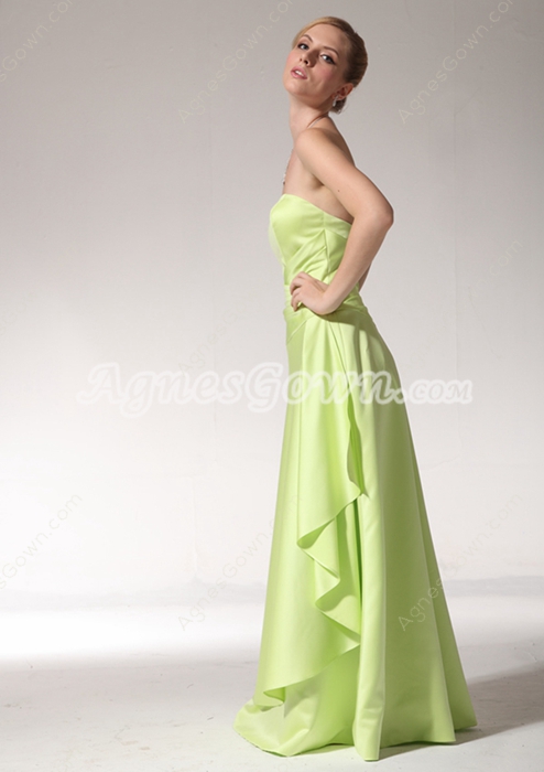 Lovely A-line Full Length Lime Green Satin Bridesmaid Dress 
