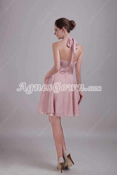 Cute Halter A-line Mini Length Dusty Rose Bridesmaid Dress 