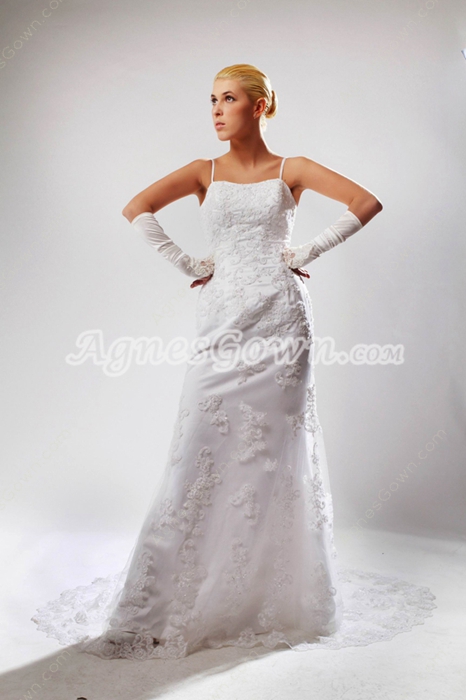 Classy A-line Spaghetti Straps Lace Wedding Dress 