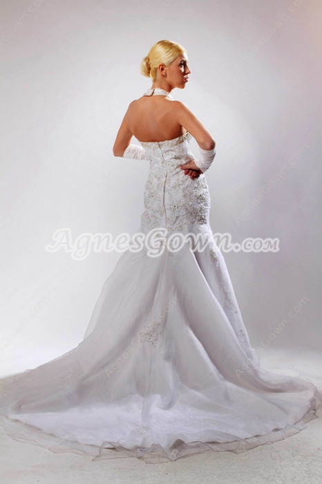 Classy Top Halter White Organza Mermaid Wedding Dress 