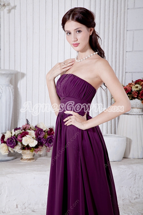 Grape Chiffon Modest Prom Party Dress Front Slit 