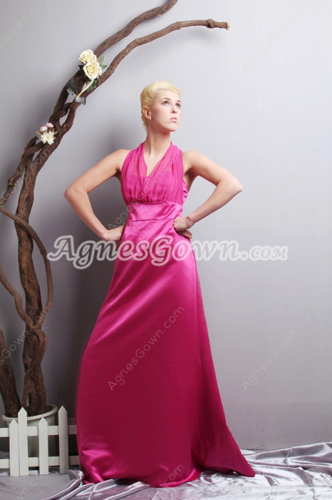 Pretty A-line Top Halter Fuchsia Formal Evening Dress 