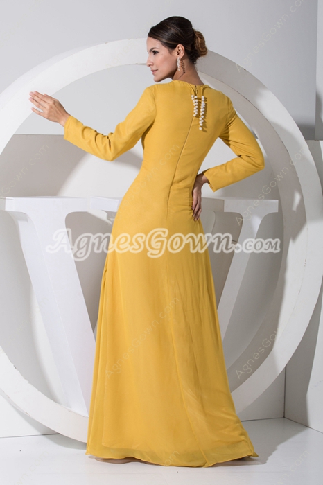 Long Sleeves Gold Chiffon Mother Of The Bride Dress 