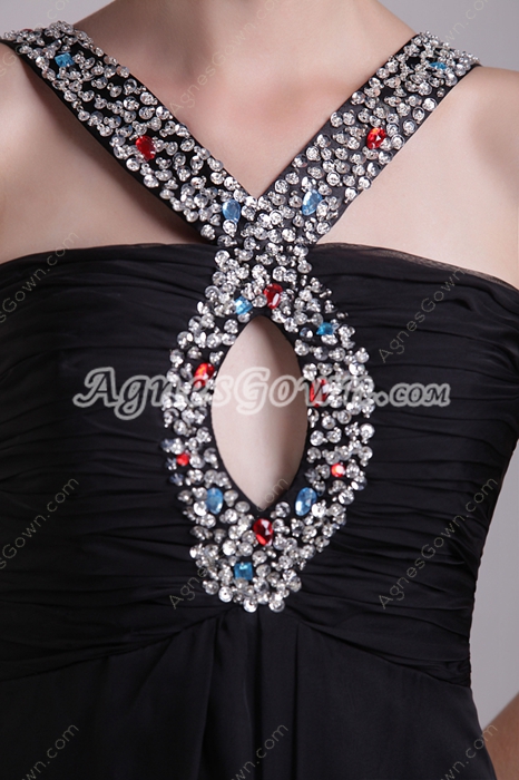 Double Straps Mini Length Black Nightclub Dress With Beads 