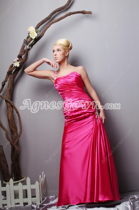A-line One Straps Fuchsia Satin Special Prom Dress  