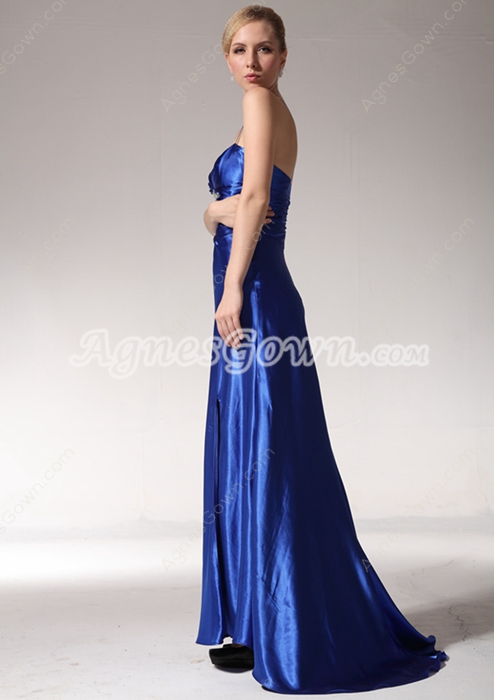 Sexy A-line Royal Blue Satin Evening Dress 
