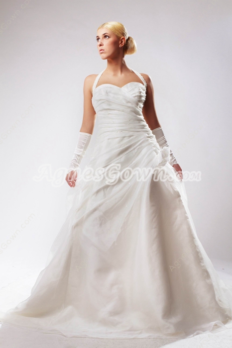 Modest Top Halter A-line Simple Pleated Wedding Dress 