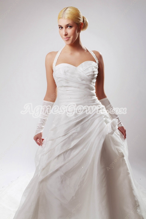 Modest Top Halter A-line Simple Pleated Wedding Dress 