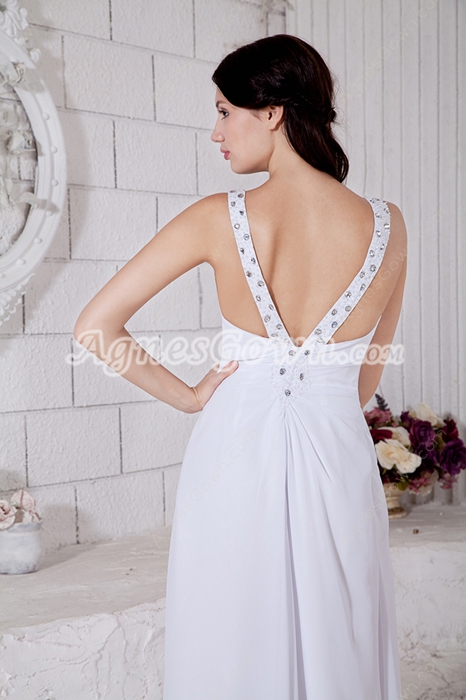 Front Slit White Chiffon Summer Wedding Dress 
