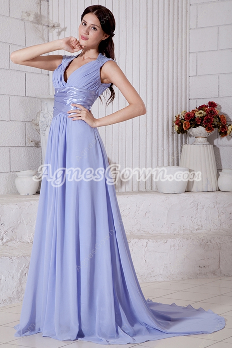 V-Neckline A-line Chiffon Lavender Celebrity Evening Dress 