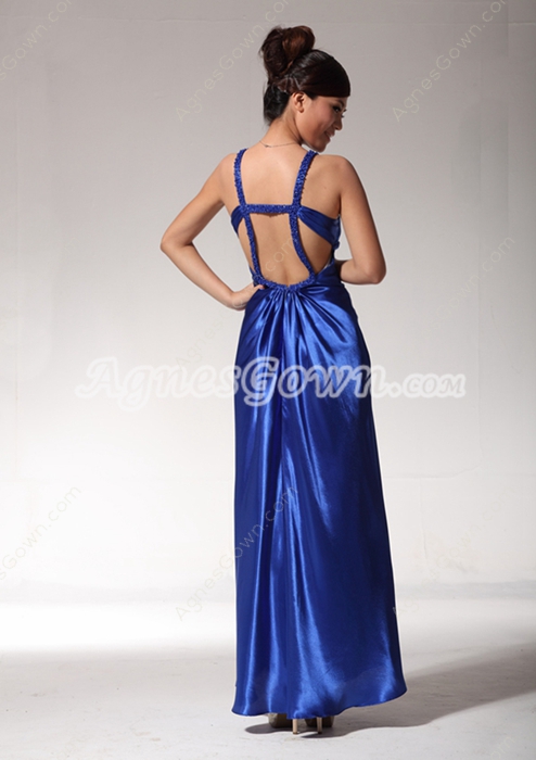 Sexy Low-cut Sweetheart Royal Blue Satin Formal Evening Dress 