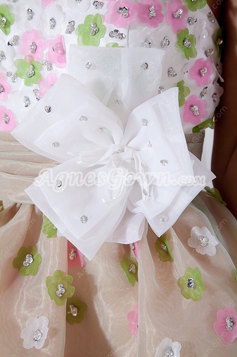 Pretty Champagne Sweet 16 Dress With Colorful Flowers 