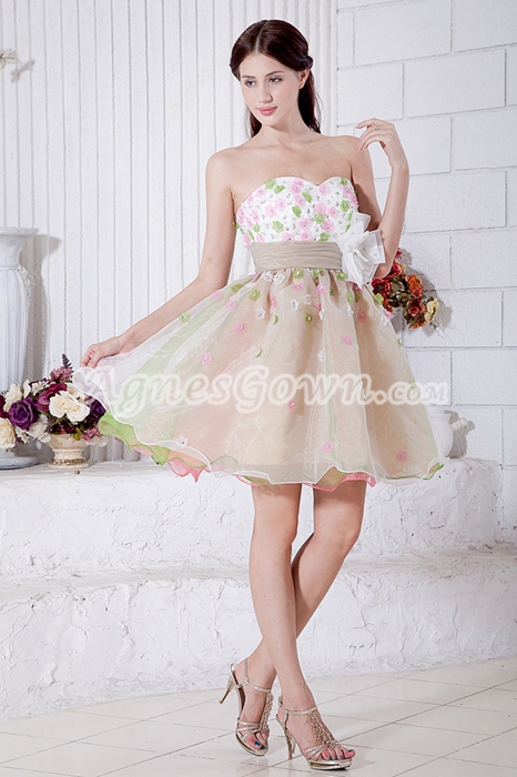 Pretty Champagne Sweet 16 Dress With Colorful Flowers 