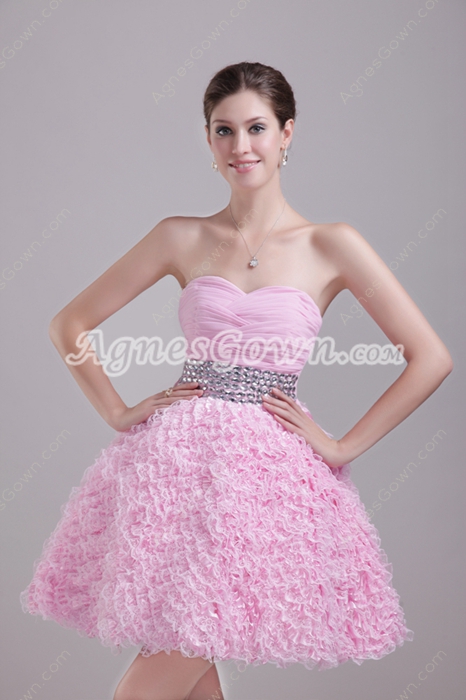 Adorable Mini Length Pink Sweet Sixteen Dress With Lace 