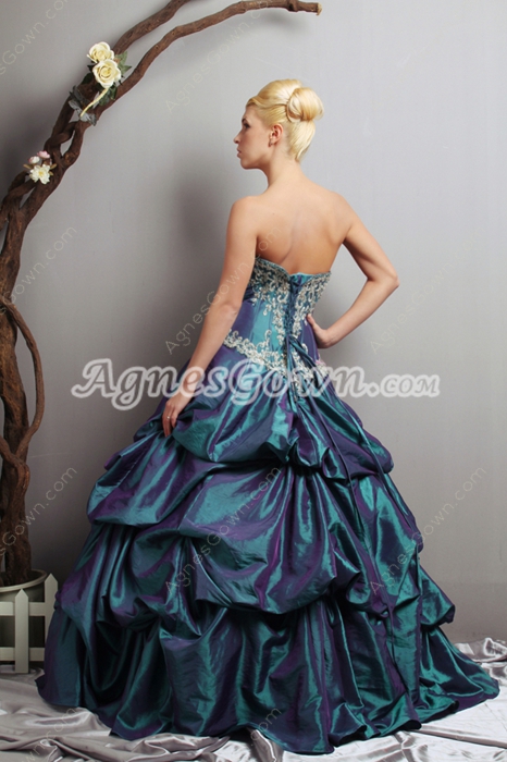 Exquisite Ball Gown Teal Taffeta Quinceanera Dress With Lace 