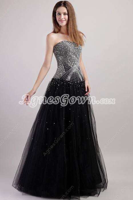 Luxury Beaded Black Quince Dress 
