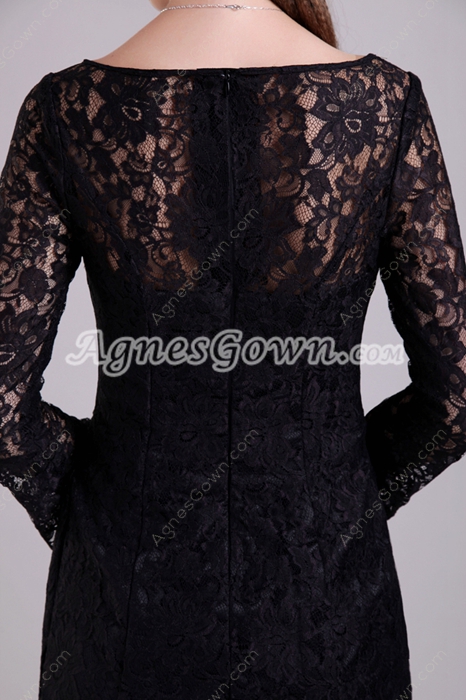 Long Sleeves Mini Length Black Lace Wedding Guest Dress 