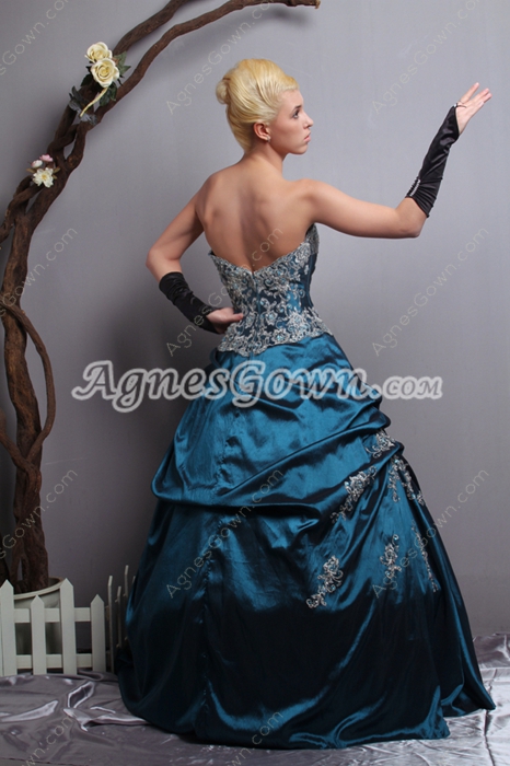 Sweetheart Ball Gown Teal Quinceanera Dress With Lace Appliques 