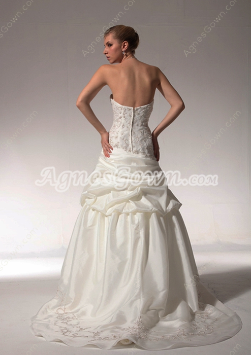 Gorgeous Embroidery Taffeta Wedding Dress Asymmetrical Waist 