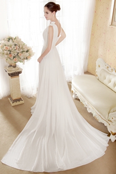A-line White Chiffon Summer Wedding Dress With Pearls 