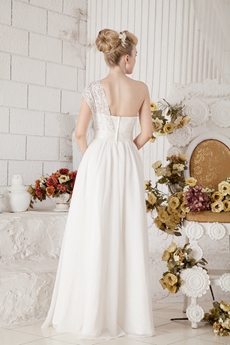 Exquisite One Straps White Chiffon Beach Wedding Gown With Beads 