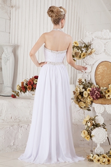 Charming Halter White Summer Beach Wedding Dress With Sequins 
