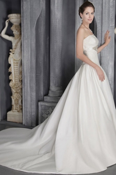 Dropped Waist Satin And Lace Wedding Dress With Buttons 
