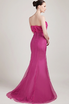 Pretty Strapless Fuchsia Organza Mermaid Prom Party Dress 